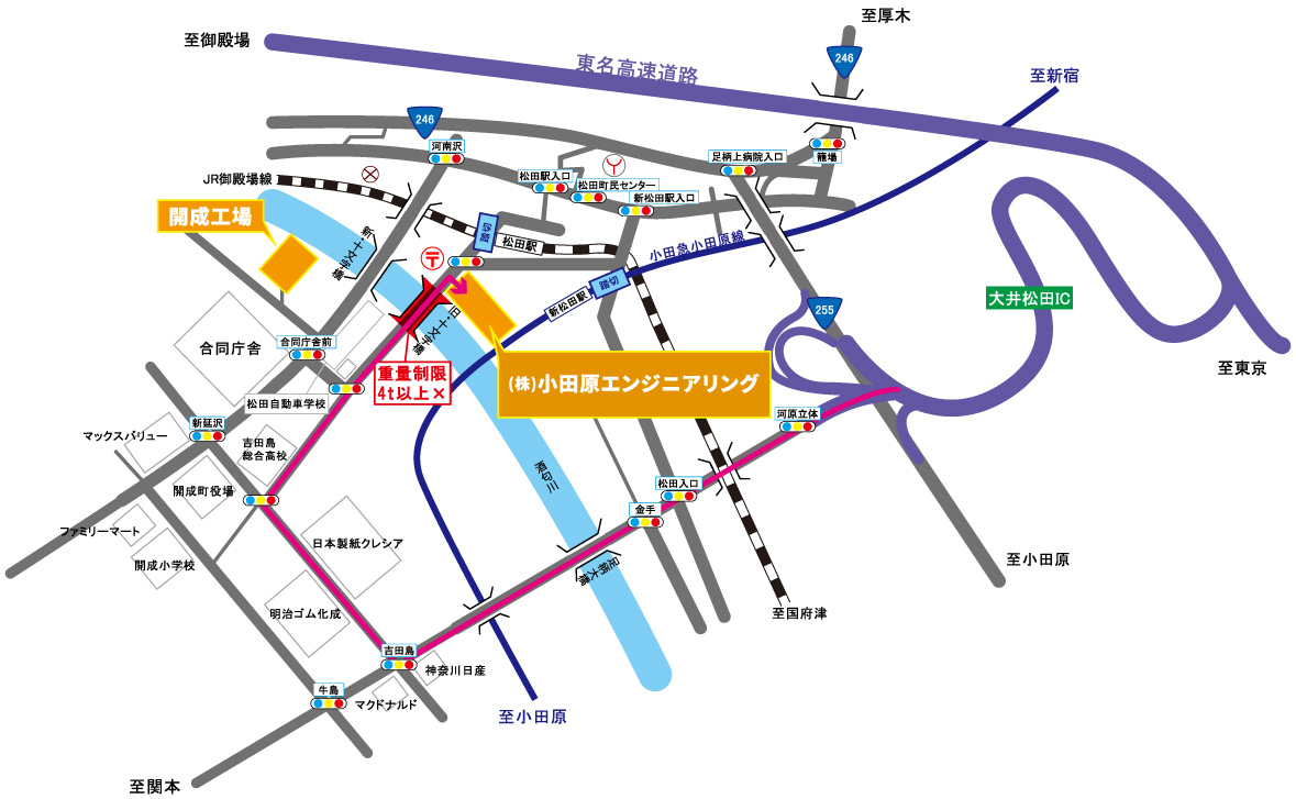 乗用車でご来社される方へのご案内図